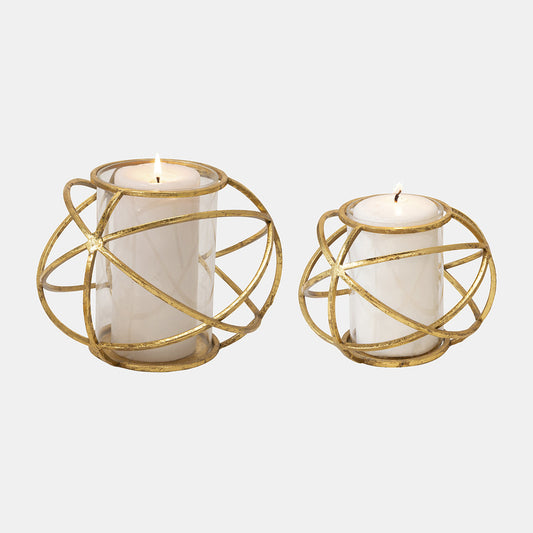 Set of 2 Gold Orb Candleholders